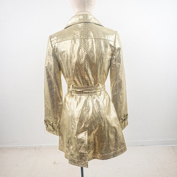 Vintage 90s S Real Leather Gold Croc Print Coat - Picture 5 of 10